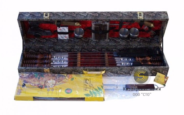 Шашлычный набор №3 (крокодил, латунь, нож х12мф)